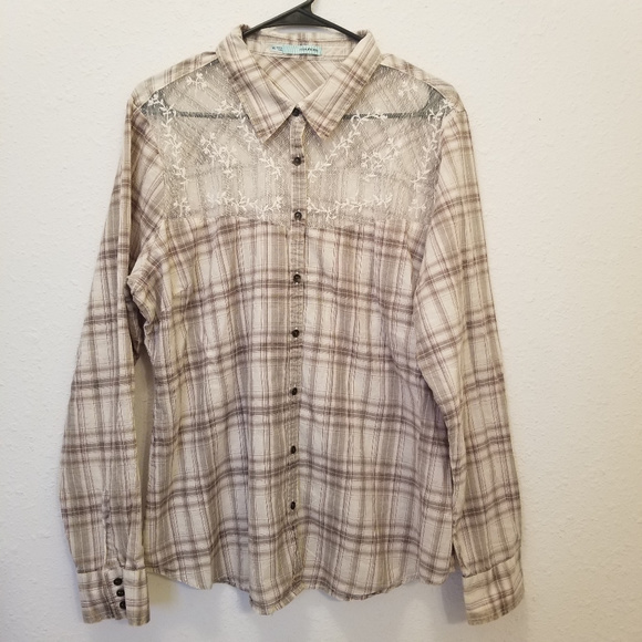 Maurices Plaid Button Down Shirt - Brown and Cream - Picture 1 of 5